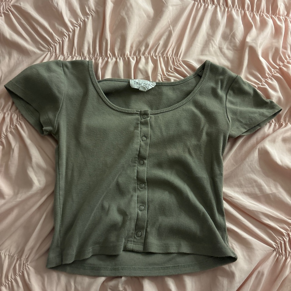 Brandy Melville Olive Green Button-Up Crop Top